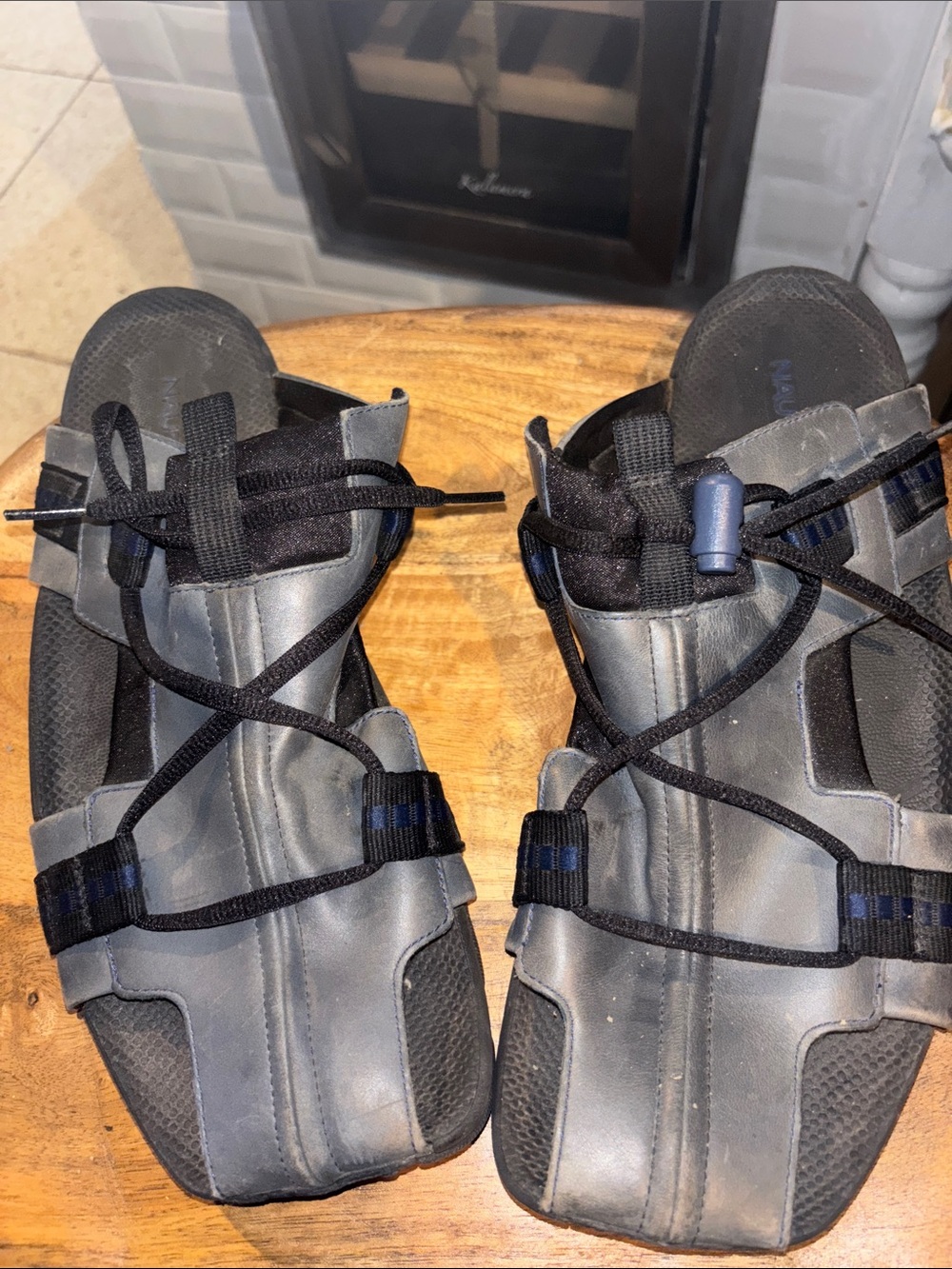Nautica Gray and Black Adjustable Strappy Sandals